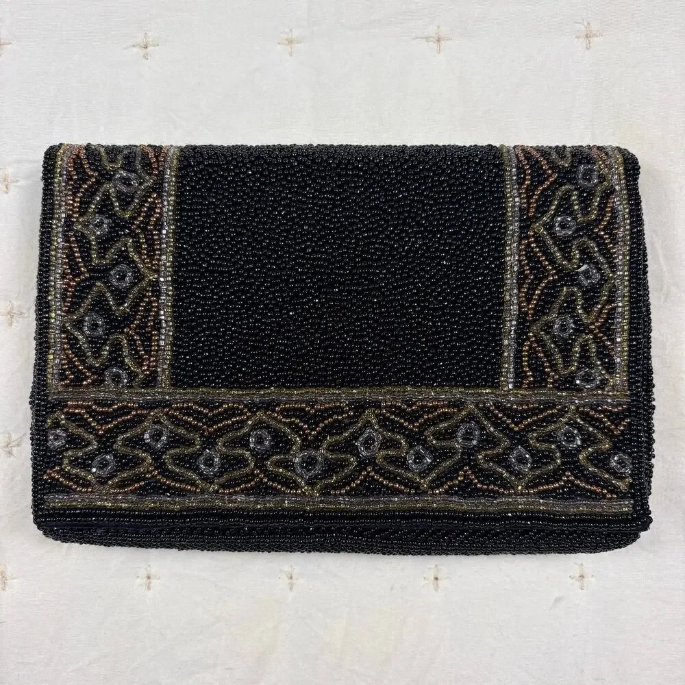 Fine Arts Bag Co Vintage 1950s 60s Beaded Evening Bag Black MCM Art Deco